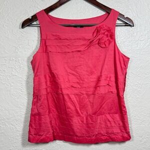 Talbots Sleeveless Blouse Shell Top 4P Garden Cottage Artsy Cotton Rose Applique